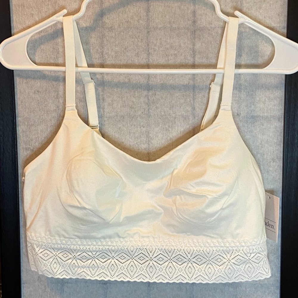 Auden Lace Band Long-Line Removable Pads Adjustable-Straps Bralette Cream NWT L